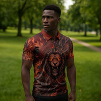 Maahes Zipper Polo Shirt Ancient Egyptian Fiery Red Flame - Roaring Lion Head - Wonder Print Shop