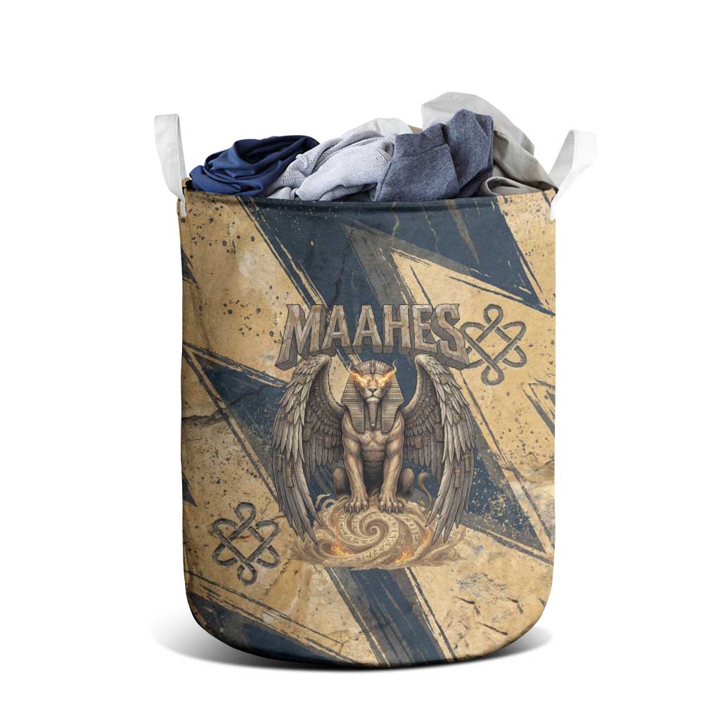 Maahes Ancient Egyptian Laundry Basket Geometric Pattern Winged Lion Deity, and Sacred Lotus Motif - Wonder Print Shop