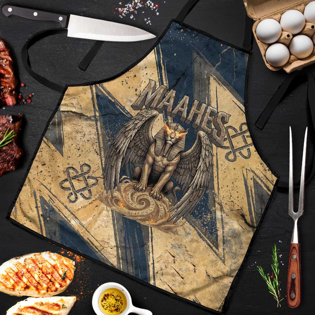 Maahes Ancient Egyptian Apron Geometric Pattern Winged Lion Deity, and Sacred Lotus Motif - Wonder Print Shop