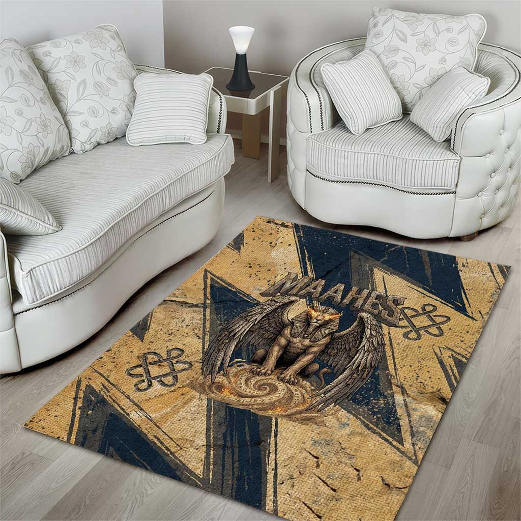 Maahes Ancient Egyptian Area Rug Geometric Pattern Winged Lion Deity, and Sacred Lotus Motif - Wonder Print Shop