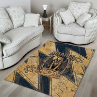 Maahes Ancient Egyptian Area Rug Geometric Pattern Winged Lion Deity, and Sacred Lotus Motif - Wonder Print Shop