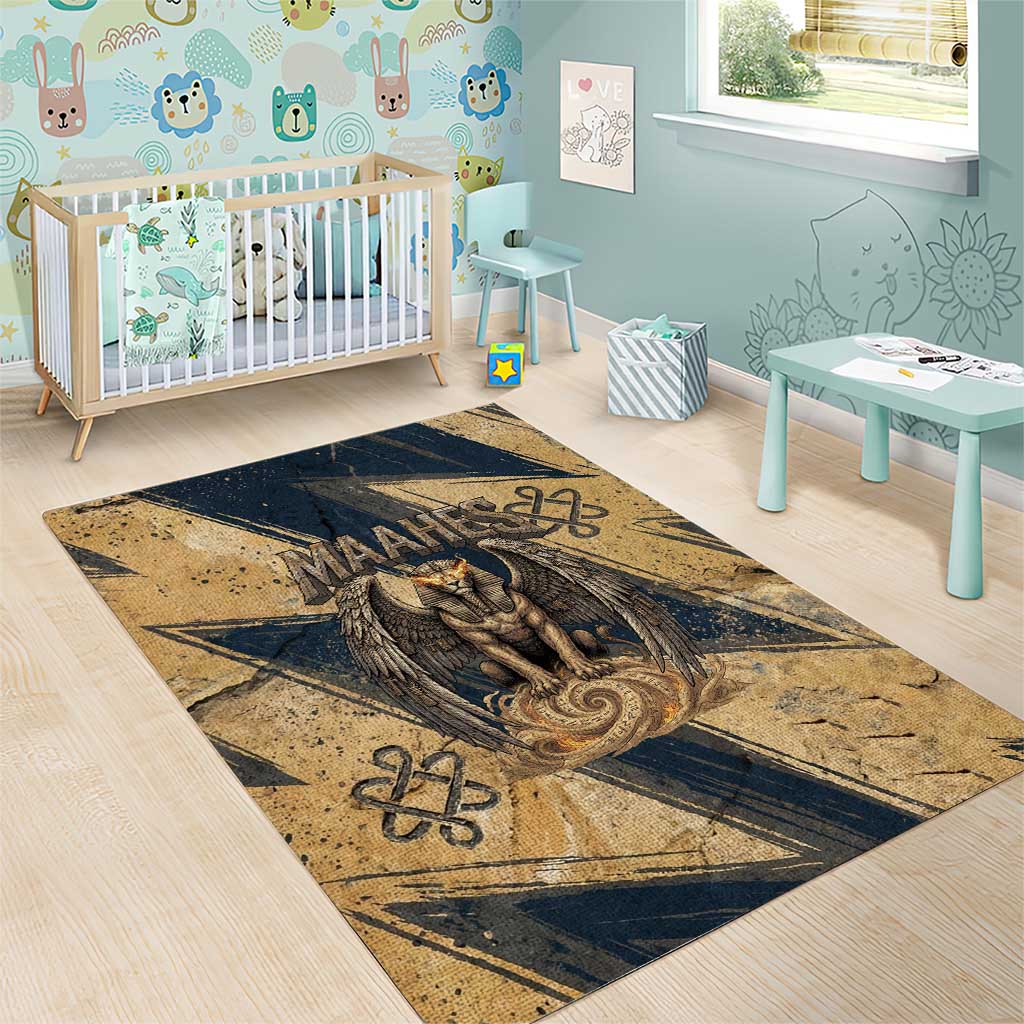 Maahes Ancient Egyptian Area Rug Geometric Pattern Winged Lion Deity, and Sacred Lotus Motif - Wonder Print Shop