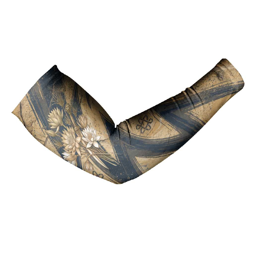 Maahes Ancient Egyptian Arm Sleeves Geometric Pattern Winged Lion Deity, and Sacred Lotus Motif - Wonder Print Shop