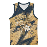 Maahes Ancient Egyptian Basketball Jersey Geometric Pattern Winged Lion Deity, and Sacred Lotus Motif - Wonder Print Shop