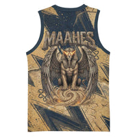 Maahes Ancient Egyptian Basketball Jersey Geometric Pattern Winged Lion Deity, and Sacred Lotus Motif - Wonder Print Shop