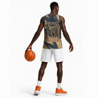 Maahes Ancient Egyptian Basketball Jersey Geometric Pattern Winged Lion Deity, and Sacred Lotus Motif - Wonder Print Shop