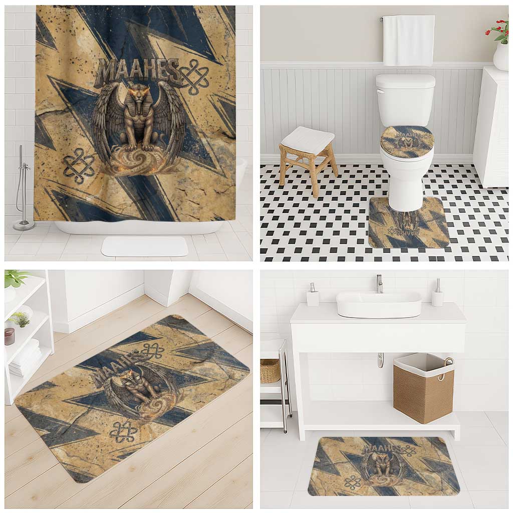 Maahes Ancient Egyptian Bathroom Set Geometric Pattern Winged Lion Deity, and Sacred Lotus Motif - Wonder Print Shop
