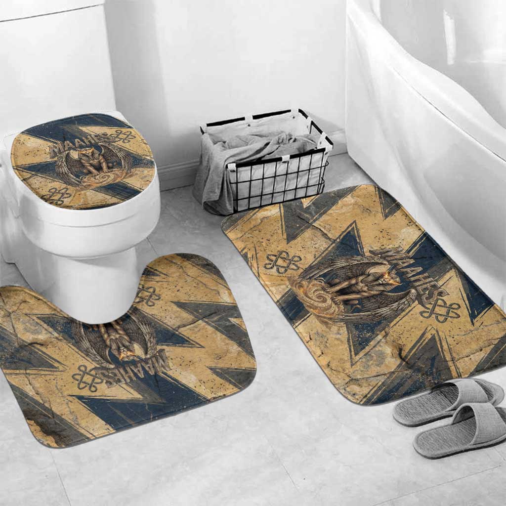 Maahes Ancient Egyptian Bathroom Set Geometric Pattern Winged Lion Deity, and Sacred Lotus Motif - Wonder Print Shop
