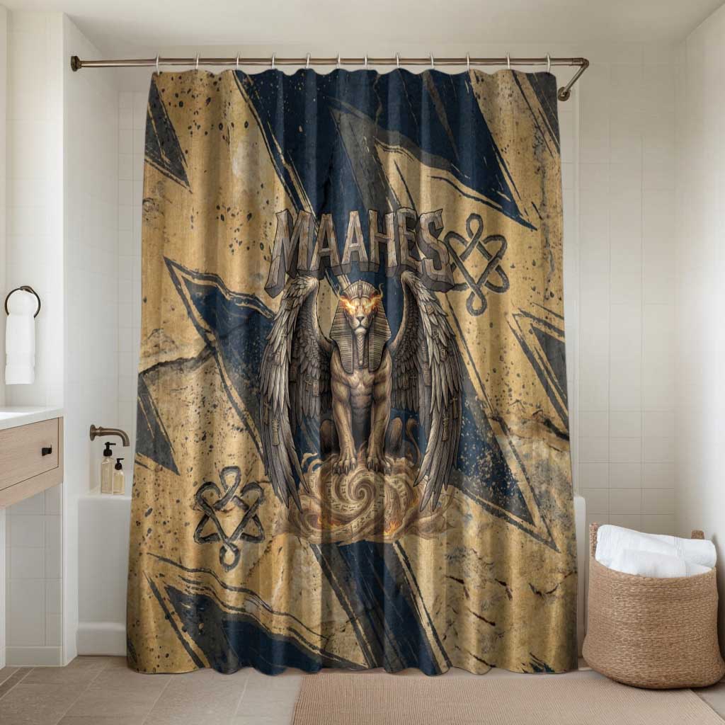 Maahes Ancient Egyptian Bathroom Set Geometric Pattern Winged Lion Deity, and Sacred Lotus Motif - Wonder Print Shop