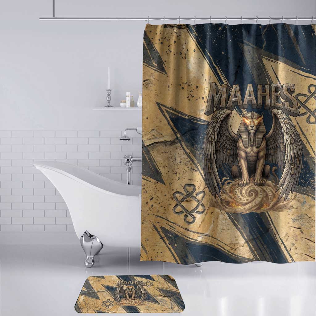 Maahes Ancient Egyptian Bathroom Set Geometric Pattern Winged Lion Deity, and Sacred Lotus Motif - Wonder Print Shop