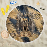 Maahes Ancient Egyptian Beach Blanket Geometric Pattern Winged Lion Deity, and Sacred Lotus Motif - Wonder Print Shop