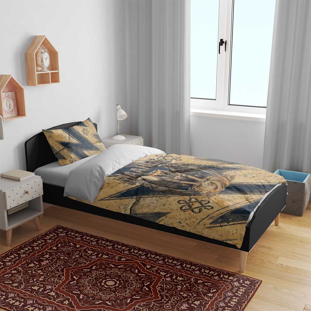 Maahes Ancient Egyptian Bedding Set Geometric Pattern Winged Lion Deity, and Sacred Lotus Motif - Wonder Print Shop