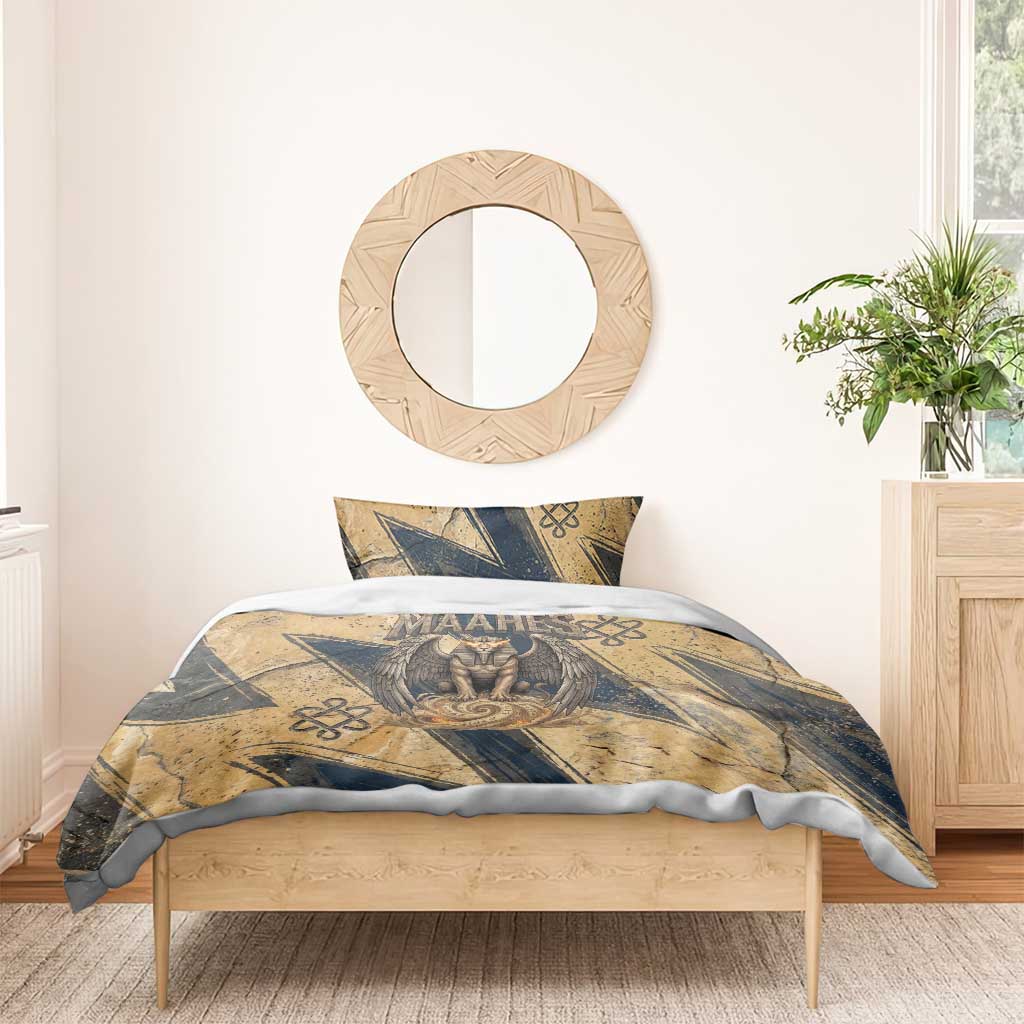 Maahes Ancient Egyptian Bedding Set Geometric Pattern Winged Lion Deity, and Sacred Lotus Motif - Wonder Print Shop