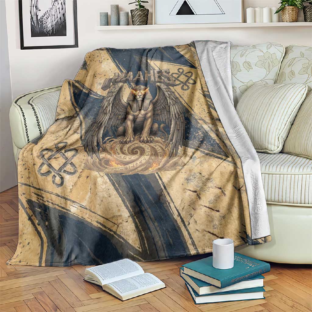 Maahes Ancient Egyptian Blanket Geometric Pattern Winged Lion Deity, and Sacred Lotus Motif - Wonder Print Shop