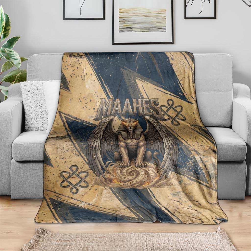 Maahes Ancient Egyptian Blanket Geometric Pattern Winged Lion Deity, and Sacred Lotus Motif - Wonder Print Shop