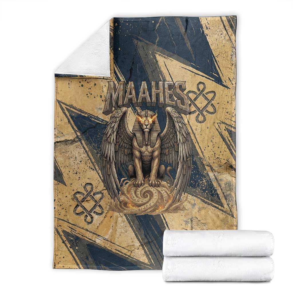 Maahes Ancient Egyptian Blanket Geometric Pattern Winged Lion Deity, and Sacred Lotus Motif - Wonder Print Shop
