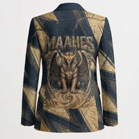 Maahes Ancient Egyptian Blazer Geometric Pattern Winged Lion Deity, and Sacred Lotus Motif - Wonder Print Shop
