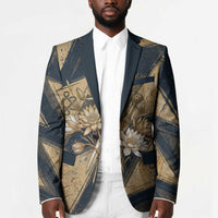 Maahes Ancient Egyptian Blazer Geometric Pattern Winged Lion Deity, and Sacred Lotus Motif - Wonder Print Shop