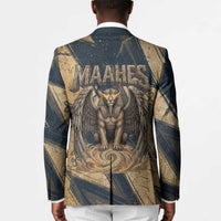 Maahes Ancient Egyptian Blazer Geometric Pattern Winged Lion Deity, and Sacred Lotus Motif - Wonder Print Shop