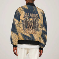 Maahes Ancient Egyptian Bomber Jacket Geometric Pattern Winged Lion Deity, and Sacred Lotus Motif - Wonder Print Shop