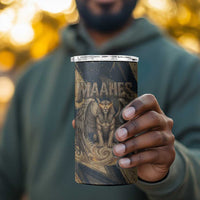 Maahes Ancient Egyptian 4 in 1 Can Cooler Tumbler Geometric Pattern Winged Lion Deity, and Sacred Lotus Motif - Wonder Print Shop