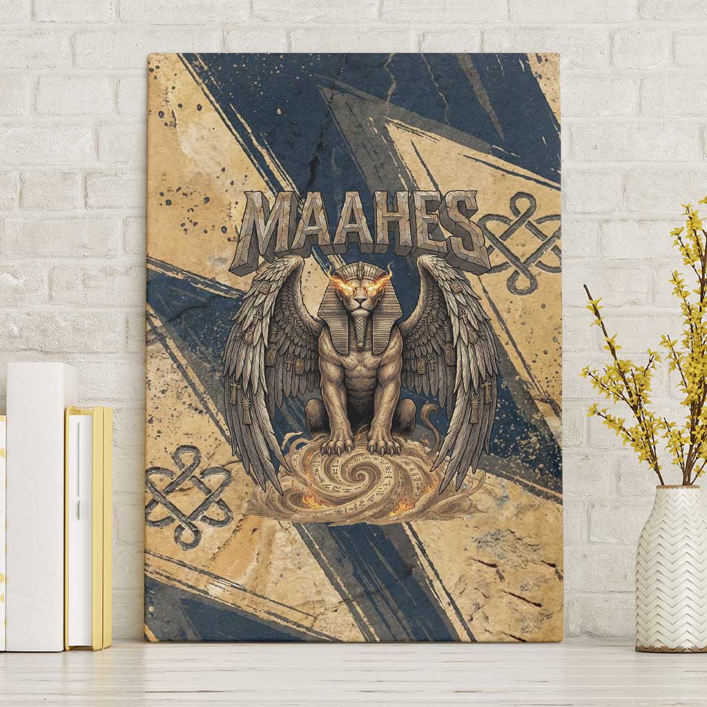 Maahes Ancient Egyptian Canvas Wall Art Geometric Pattern Winged Lion Deity, and Sacred Lotus Motif - Wonder Print Shop