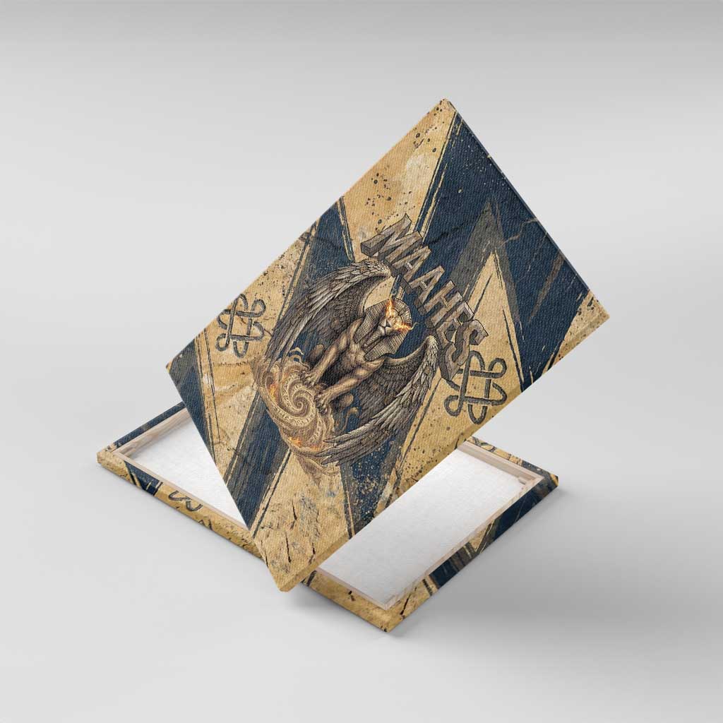 Maahes Ancient Egyptian Canvas Wall Art Geometric Pattern Winged Lion Deity, and Sacred Lotus Motif - Wonder Print Shop