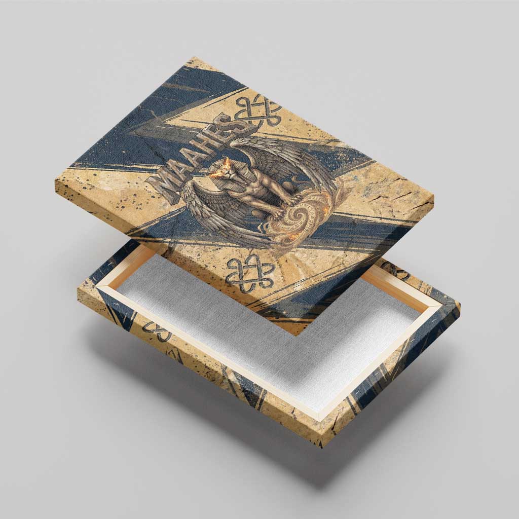 Maahes Ancient Egyptian Canvas Wall Art Geometric Pattern Winged Lion Deity, and Sacred Lotus Motif - Wonder Print Shop