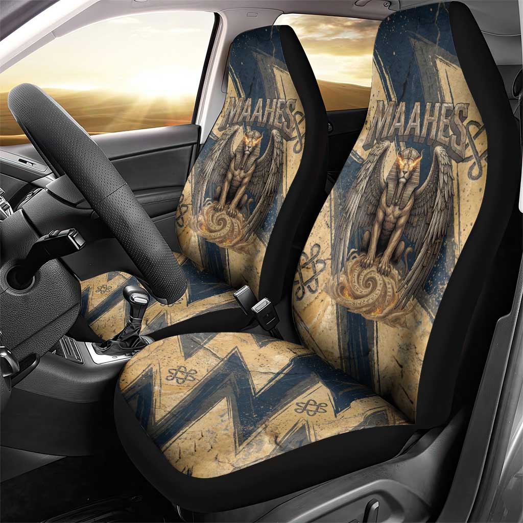Maahes Ancient Egyptian Car Seat Cover Geometric Pattern Winged Lion Deity, and Sacred Lotus Motif - Wonder Print Shop