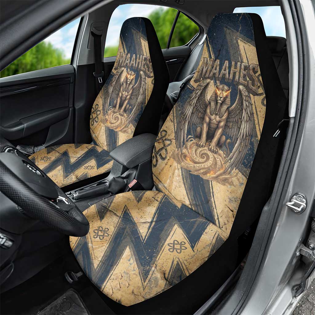 Maahes Ancient Egyptian Car Seat Cover Geometric Pattern Winged Lion Deity, and Sacred Lotus Motif - Wonder Print Shop