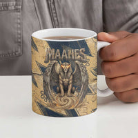 Maahes Ancient Egyptian Ceramic Mug Geometric Pattern Winged Lion Deity, and Sacred Lotus Motif - Wonder Print Shop
