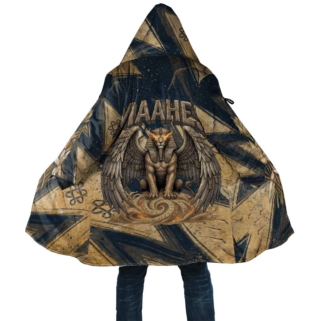 Maahes Ancient Egyptian Cloak Geometric Pattern Winged Lion Deity, and Sacred Lotus Motif - Wonder Print Shop