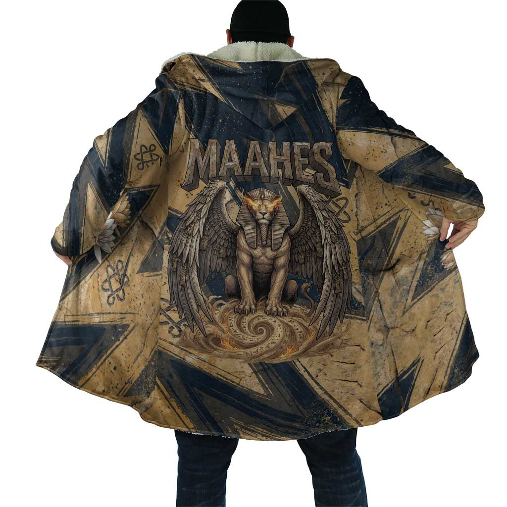 Maahes Ancient Egyptian Cloak Geometric Pattern Winged Lion Deity, and Sacred Lotus Motif - Wonder Print Shop