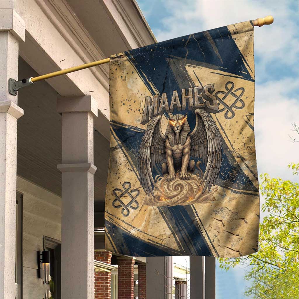 Maahes Ancient Egyptian Garden Flag Geometric Pattern Winged Lion Deity, and Sacred Lotus Motif - Wonder Print Shop