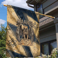 Maahes Ancient Egyptian Garden Flag Geometric Pattern Winged Lion Deity, and Sacred Lotus Motif - Wonder Print Shop
