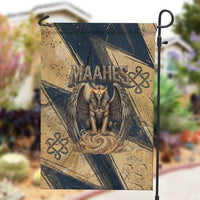 Maahes Ancient Egyptian Garden Flag Geometric Pattern Winged Lion Deity, and Sacred Lotus Motif - Wonder Print Shop