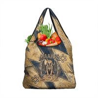 Maahes Ancient Egyptian Grocery Bag Geometric Pattern Winged Lion Deity, and Sacred Lotus Motif - Wonder Print Shop