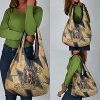 Maahes Ancient Egyptian Grocery Bag Geometric Pattern Winged Lion Deity, and Sacred Lotus Motif - Wonder Print Shop