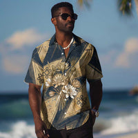 Maahes Ancient Egyptian Hawaiian Shirt Geometric Pattern Winged Lion Deity, and Sacred Lotus Motif - Wonder Print Shop