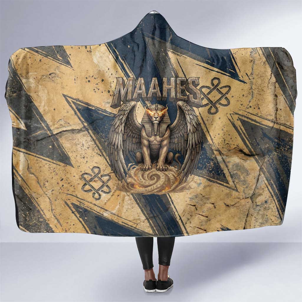 Maahes Ancient Egyptian Hooded Blanket Geometric Pattern Winged Lion Deity, and Sacred Lotus Motif - Wonder Print Shop