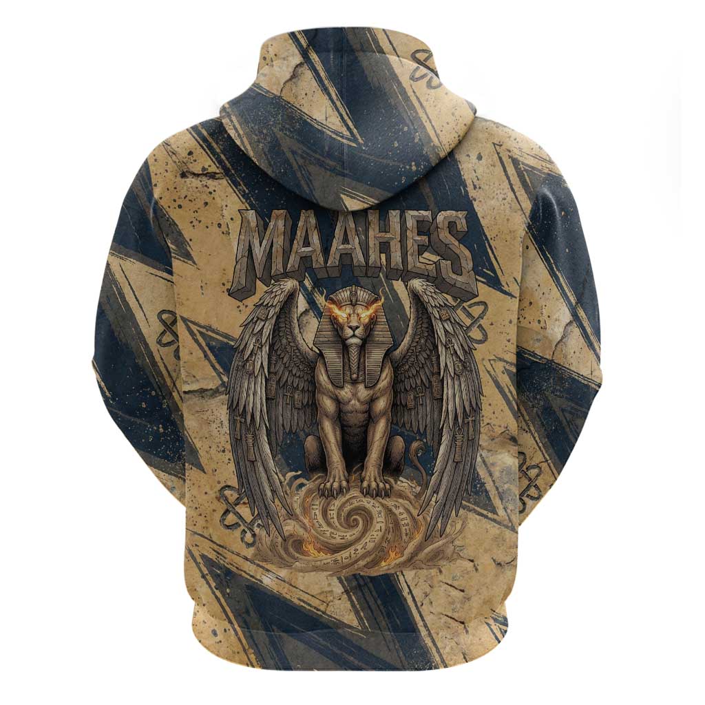 Maahes Ancient Egyptian Hoodie Geometric Pattern Winged Lion Deity, and Sacred Lotus Motif - Wonder Print Shop