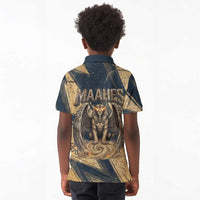 Maahes Ancient Egyptian Kid Polo Shirt Geometric Pattern Winged Lion Deity, and Sacred Lotus Motif - Wonder Print Shop