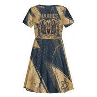 Maahes Ancient Egyptian Kid Short Sleeve Dress Geometric Pattern Winged Lion Deity, and Sacred Lotus Motif - Wonder Print Shop