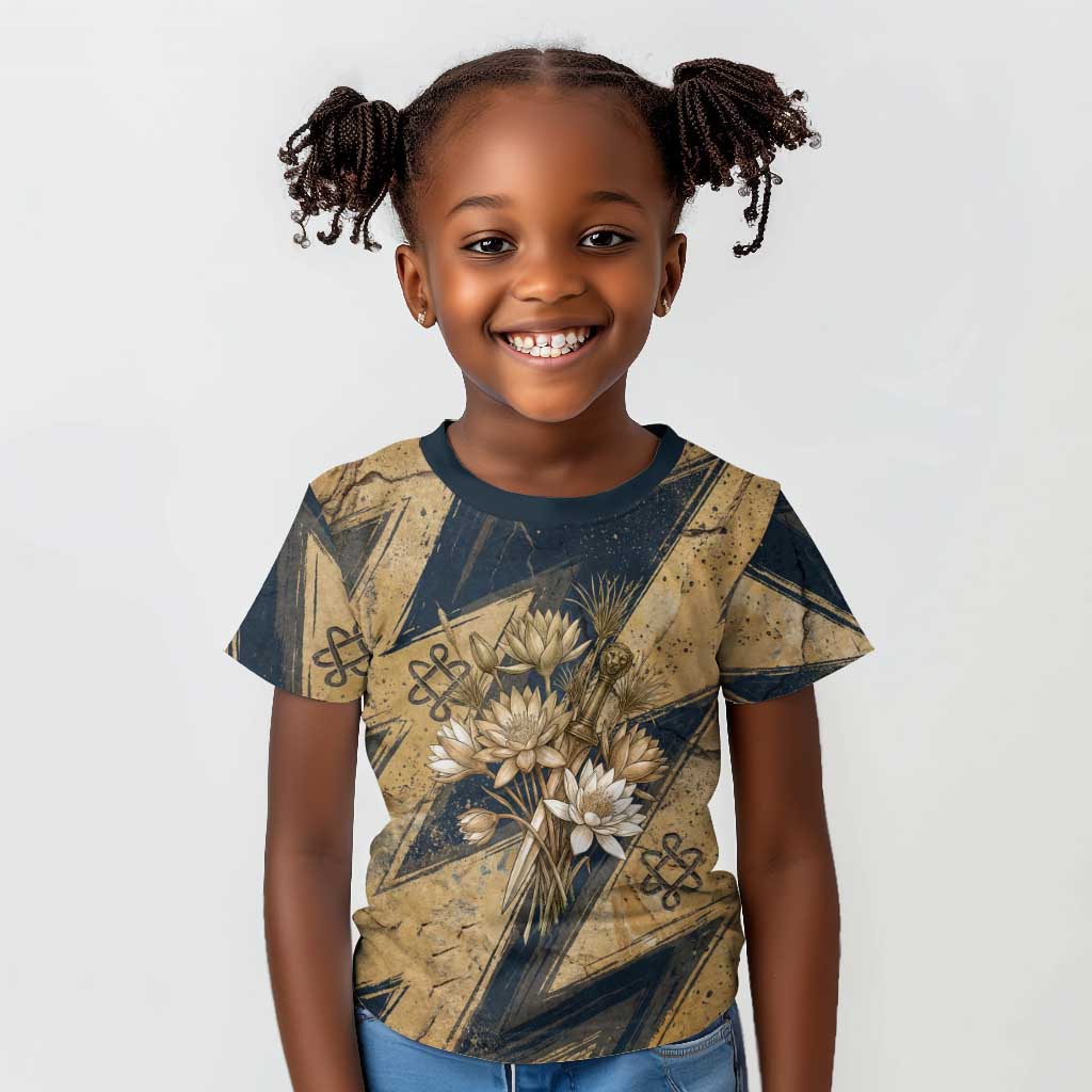 Maahes Ancient Egyptian Kid T shirt Geometric Pattern Winged Lion Deity, and Sacred Lotus Motif - Wonder Print Shop