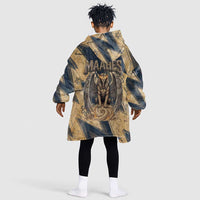 Maahes Ancient Egyptian Kid Wearable Blanket Hoodie Geometric Pattern Winged Lion Deity, and Sacred Lotus Motif - Wonder Print Shop