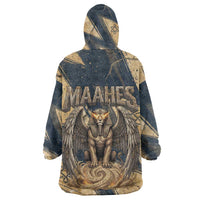 Maahes Ancient Egyptian Kid Wearable Blanket Hoodie Geometric Pattern Winged Lion Deity, and Sacred Lotus Motif - Wonder Print Shop