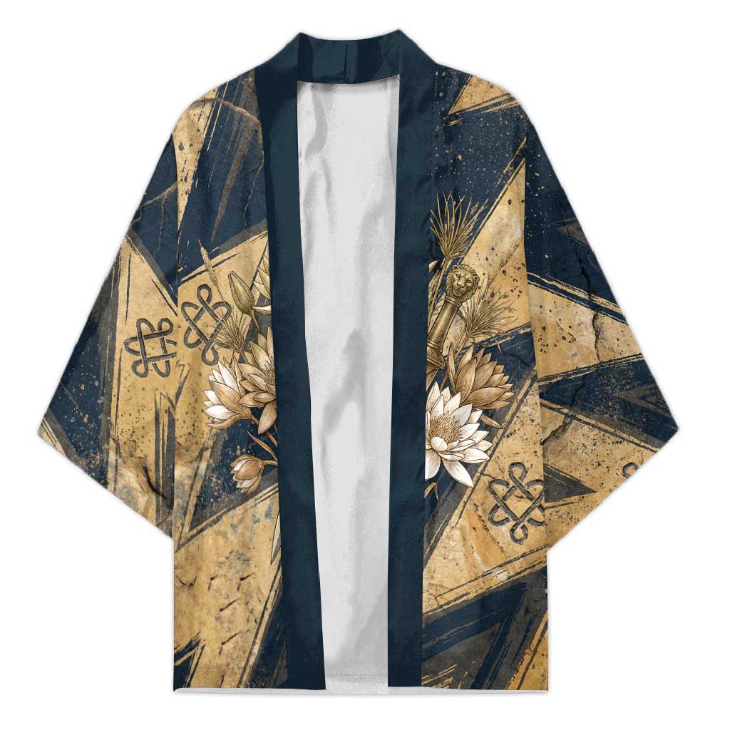 Maahes Ancient Egyptian Kimono Geometric Pattern Winged Lion Deity, and Sacred Lotus Motif - Wonder Print Shop