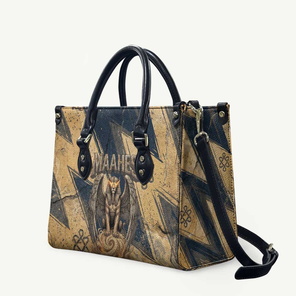 Maahes Ancient Egyptian Leather Bag Geometric Pattern Winged Lion Deity, and Sacred Lotus Motif - Wonder Print Shop