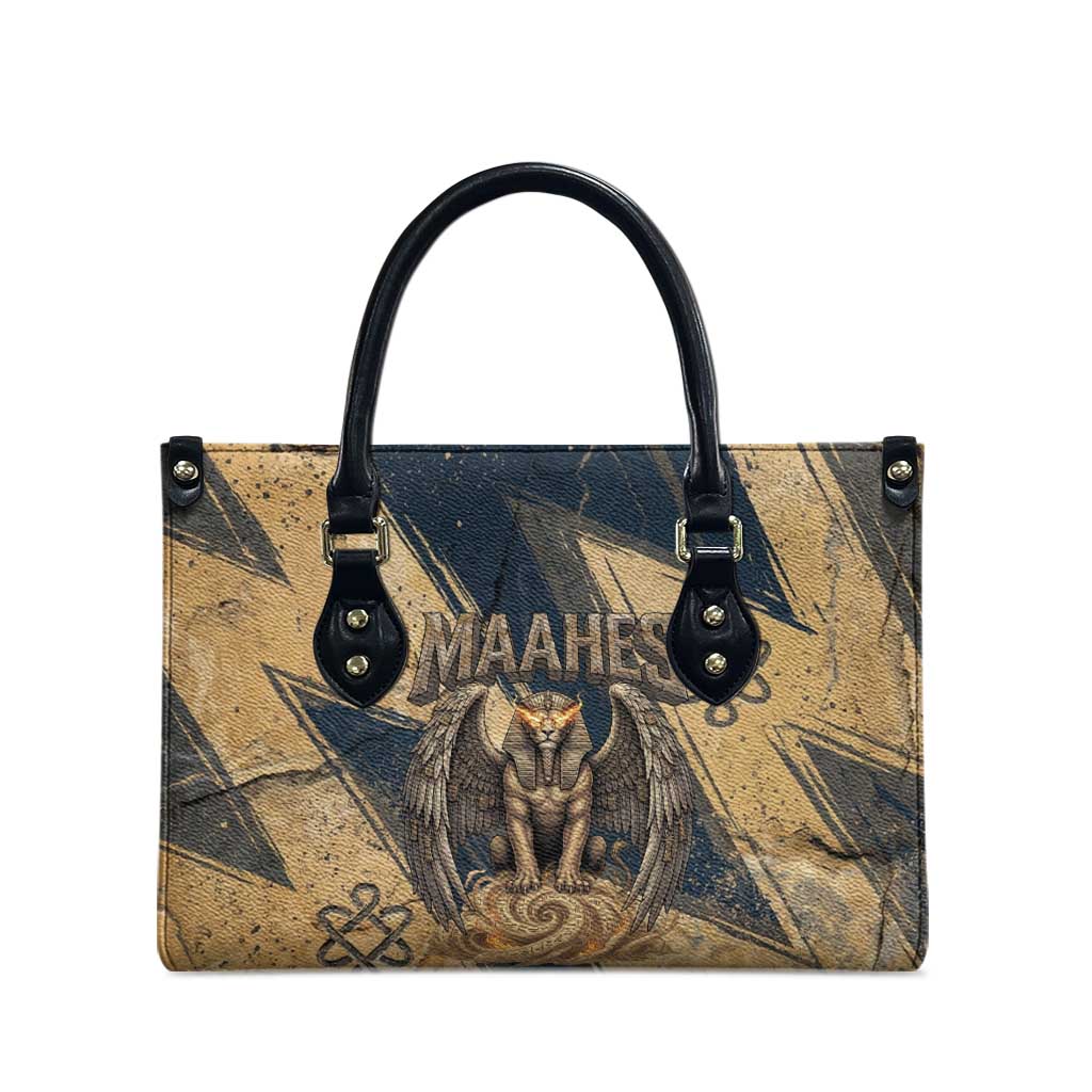 Maahes Ancient Egyptian Leather Bag Geometric Pattern Winged Lion Deity, and Sacred Lotus Motif - Wonder Print Shop