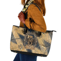Maahes Ancient Egyptian Leather Tote Bag Geometric Pattern Winged Lion Deity, and Sacred Lotus Motif - Wonder Print Shop